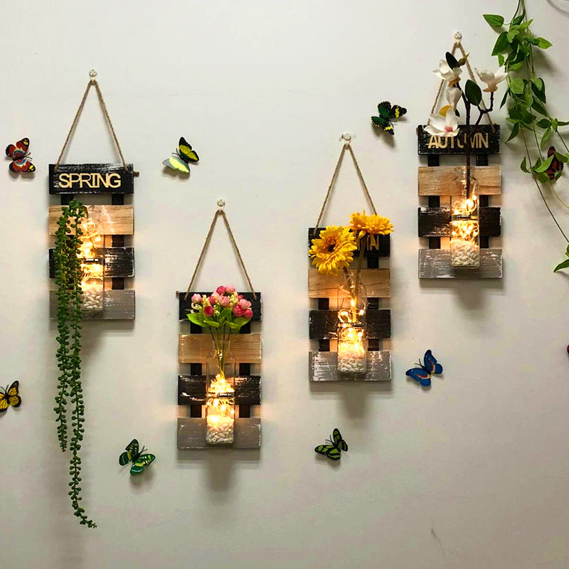 Creative Wooden Wall-Mounted Hydroponic Vase – Decorative Hanging Ornament for Dining Room, Living Room, or Home Wall
