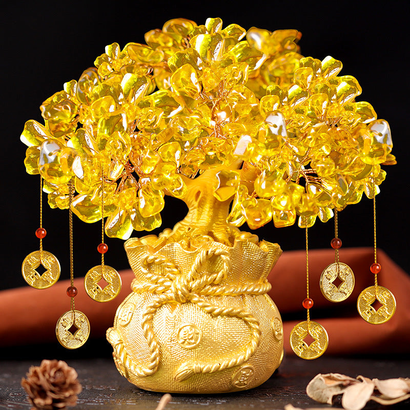 Citrine "Money Tree" Wine Cabinet Ornament – ​​A Creative Feng Shui Decor Piece for Attracting Wealth in the Living Room; Ideal for Grand Openings.