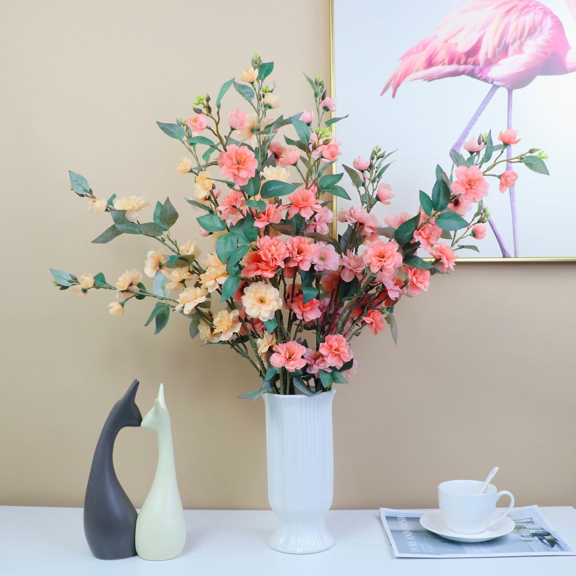 Artificial Italo Camellia (2-Stem): Silk Multi-Bloom Camellia for Home Decor, Wedding Venue Styling, and Floor-Standing Displays
