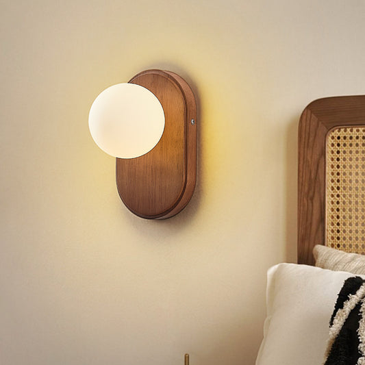 Nowa minimalistyczna lampa ścienna do sypialni — lite drewno, styl japoński Wabi-Sabi — oświetlenie przyłóżkowe, do przedpokoju i strefy wejściowej — szklana oprawa ścienna