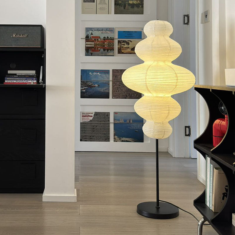 Designerska lampa podłogowa w japońskim stylu Wabi-Sabi — Sztuka z papieru Xuan, estetyka Mid-Century Modern — Idealna do salonów, pensjonatów i hoteli