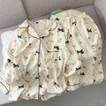 Cross-border Best-selling Women's Spring/Autumn Pajama Set: Cloud-soft Cotton, Button-up Cardigan with Lapel, Long Sleeves & Pants, Cartoon Print Loungewear