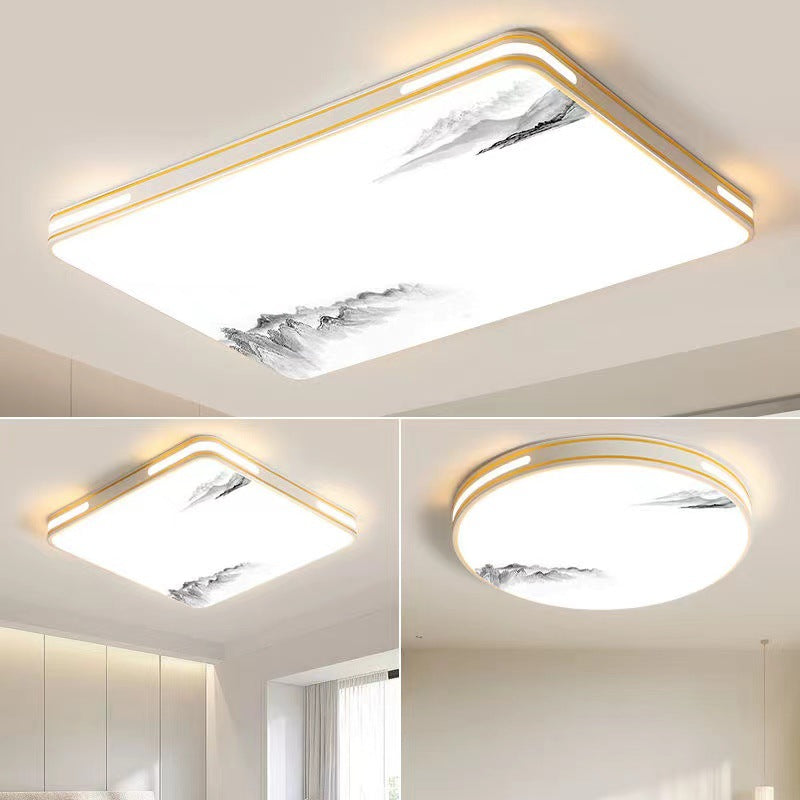 Nowość 2024: Sufitowa lampa LED do salonu — popularna, nowoczesna i minimalistyczna oprawa; duża, prostokątna lampa główna.