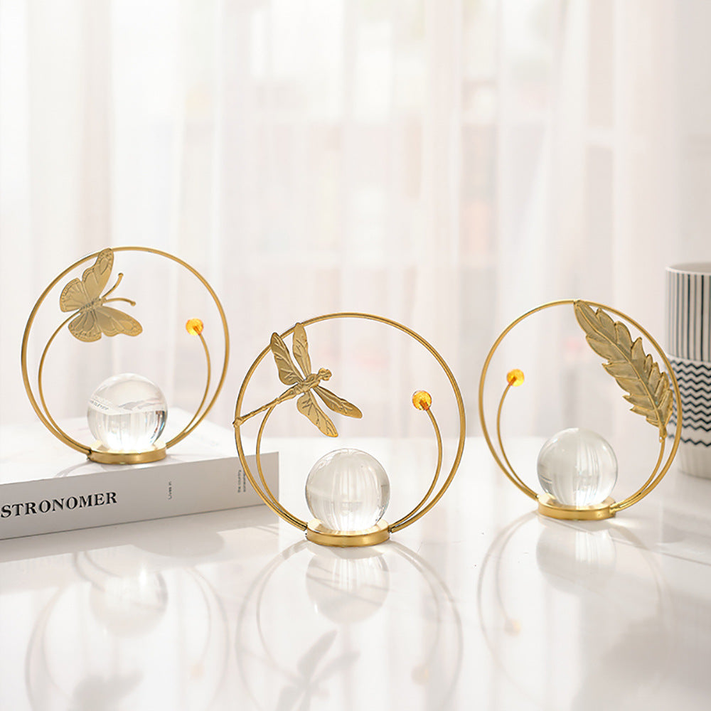 European-style decorative ornament for TV cabinets and entryways—a creative, "light luxury" tabletop piece featuring wrought iron and a crystal ball.