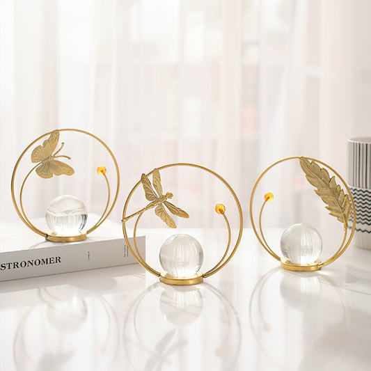 European-style decorative ornament for TV cabinets and entryways—a creative, "light luxury" tabletop piece featuring wrought iron and a crystal ball.