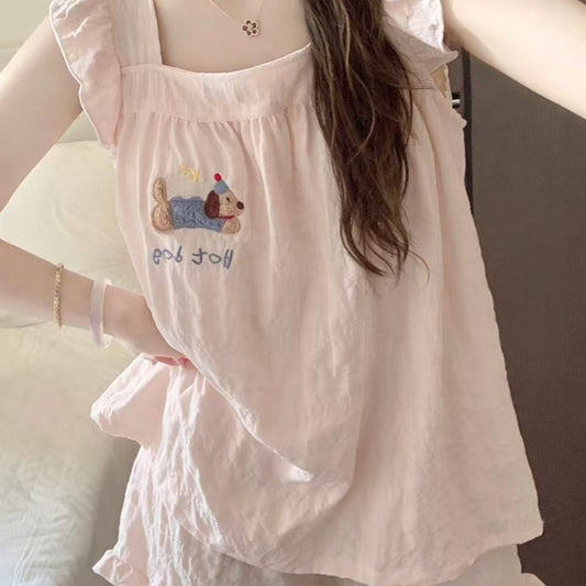 Women's New Summer "Cloud Cotton" Cami Pajama Set – Sweet Cartoon Dachshund Print Loungewear