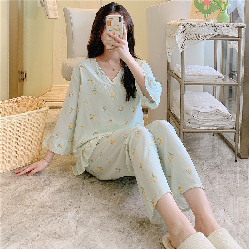 New Lightweight Rayon Loungewear Set for Women – Korean-Style, Loose-Fit, Plus-Size; Suitable for Spring, Summer, and Autumn.