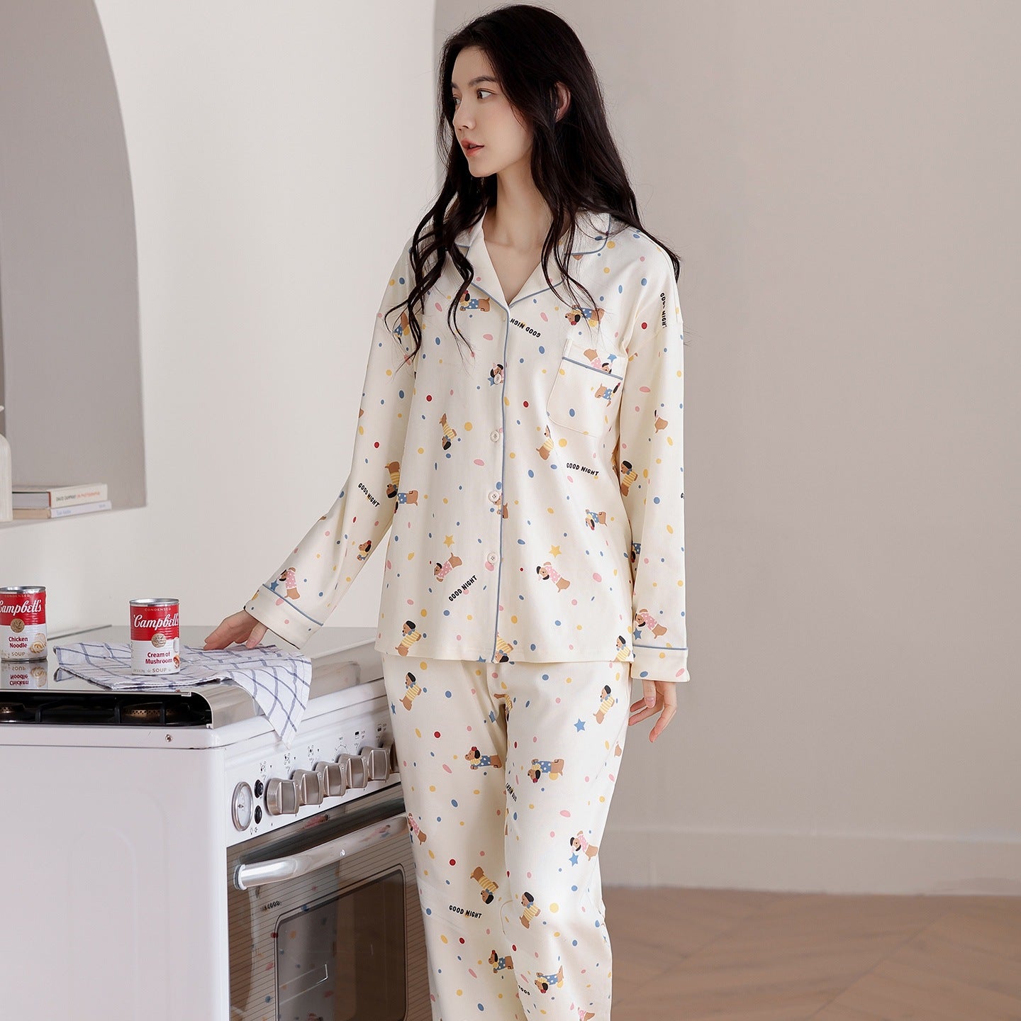 Women's New Autumn Pure Cotton Pajama Set – Long-Sleeved Top & Pants (Suitable for Loungewear or Casual Wear)