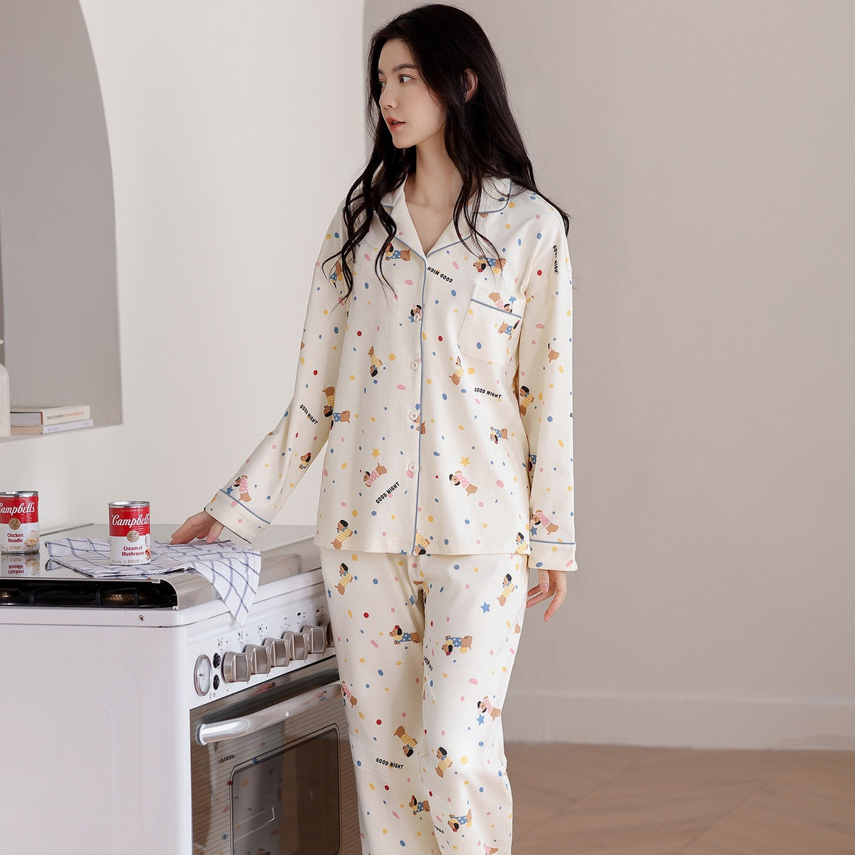 Women's New Autumn Pure Cotton Pajama Set – Long-Sleeved Top & Pants (Suitable for Loungewear or Casual Wear)