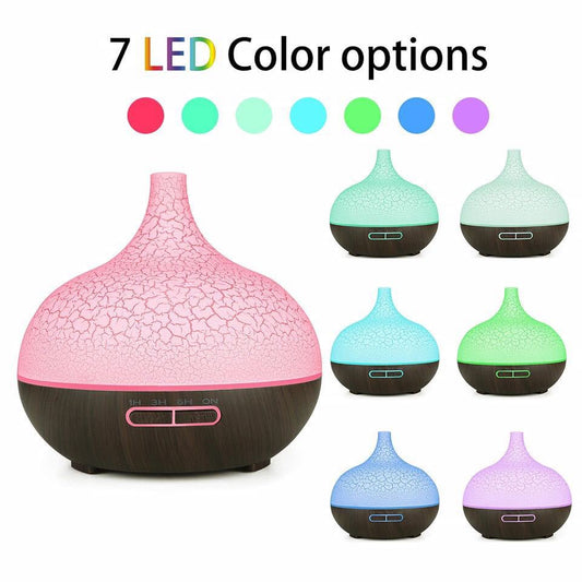 Ultrasonic Wood-Grain Color-Changing Humidifier & Aromatherapy Diffuser (Large Onion Style) – Suitable for Home, Office, and Bedroom