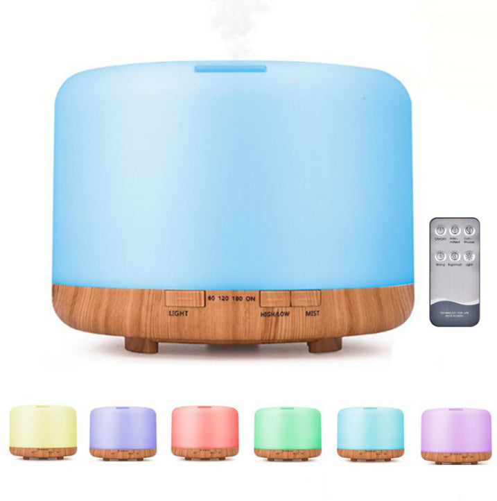 500ml Wood-Grain Ultrasonic Aromatherapy Humidifier with Multicolor LED Lights and Negative Ion Function (Minimalist Style)